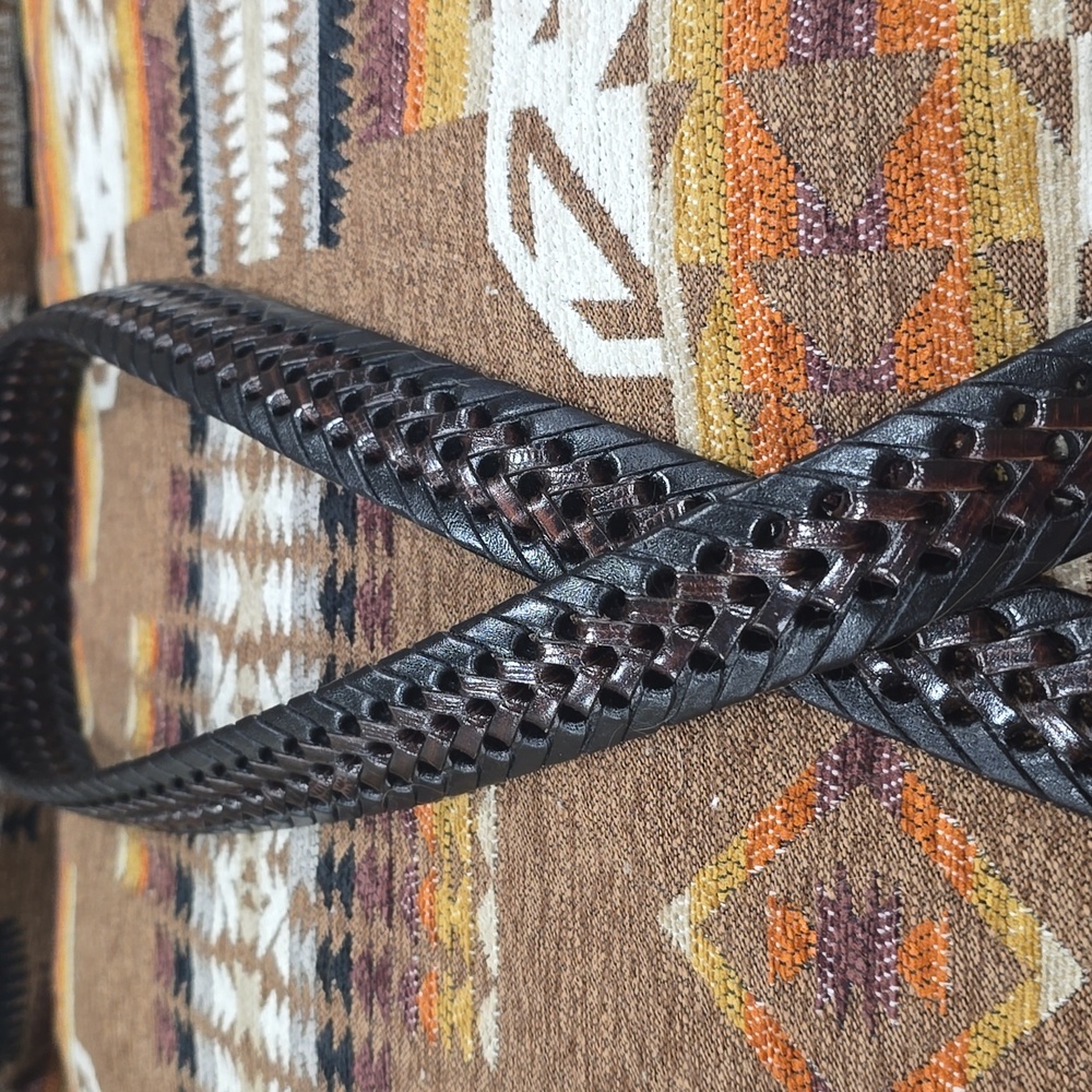 Vintage Brighton Black Brown Braided Leather Belt Sz 40 - Picture 7 of 7